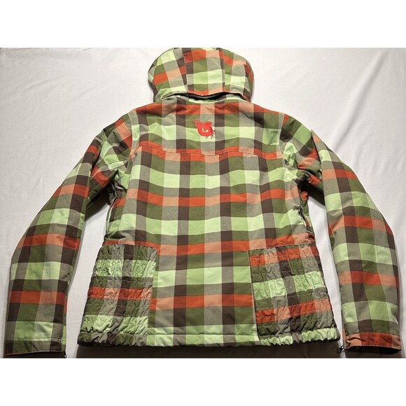 Burton Geo 3/2 Jacket Womens Medium Green Plaid Hood Waterproof Lined Snowboard - Picture 7 of 15